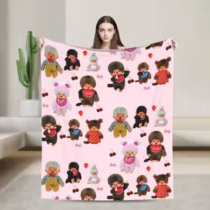 Aura Blankets M-Monchhichis Cartoon Blanket  Travel Office Flannel Throw Blanket For Couch Bed Soft Custom Quality Bedspread Gift Superb Christmas blanket gift