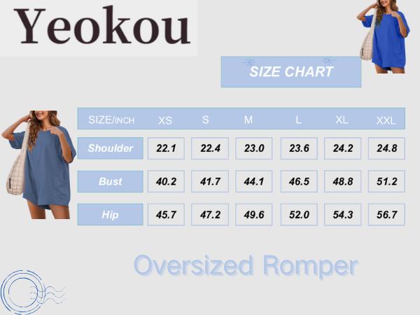 Yeokou Women's Oversized Athletic Jumpsuit Casual Romper Overall Workout Tee Hot Short Romper
