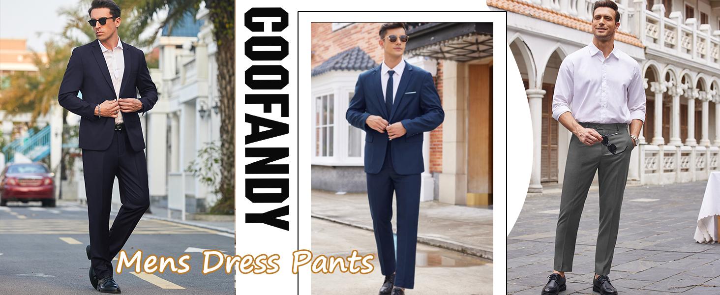 Men's Classic Fit Dress Pants Flat Front Straight Formal Pants Wrinkle Free Expandable Waist Suit Pants Casual Menswear