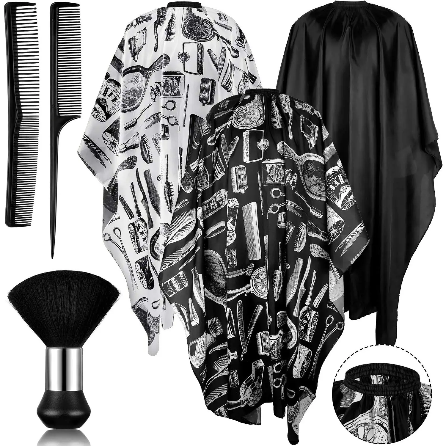Professional Salon Barber Cape Multi-Pieces Kit (3/5/6-Pieces) - Durable, Lightweight, Waterproof, Adjustable Neck Snap Closure, W/ Neck Duster, Comb Brush, Convenient Haircare Tool for Adult Stylists, Home & Festive Party Supplies, Combs, 3 Pieces