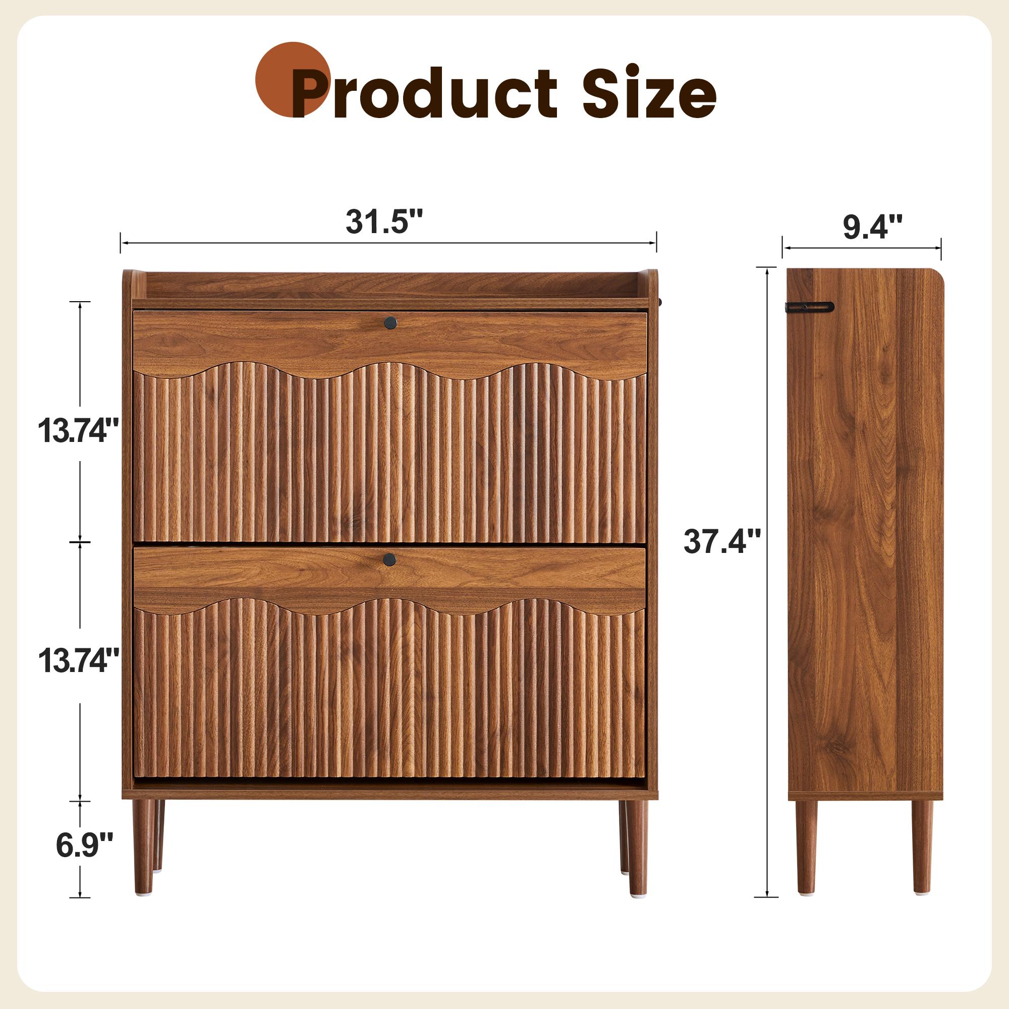 Giratree Wooden Fluted Shoe Cabinet with 2/3/4 Flip Drawers, Stylish Narrow Shoe Storage Organizer with Wave Design, Freestanding Entryway Shoe Rack for Hallway, Living Room