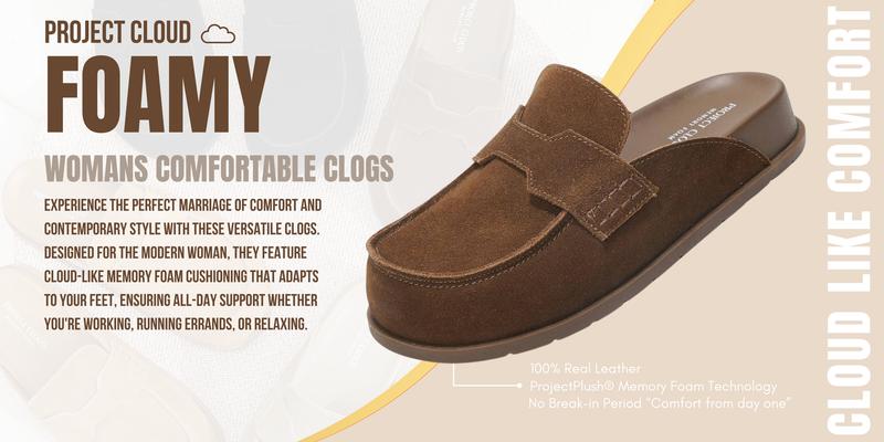 Project Cloud Women's | Genuine Suede Clogs | Plush and Soft Insole | Arch Support | Lightweight | Non-Slip - Foamy
