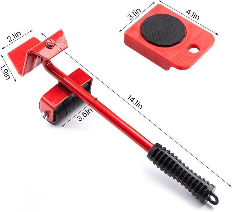 Heavy Duty Furniture Lifter with 4 Sliders for Easy Moving Adjustable Height Load Capacity 600lbs Per Wheel Red & Yellow Ideal for Couches Beds stick flooring rotation