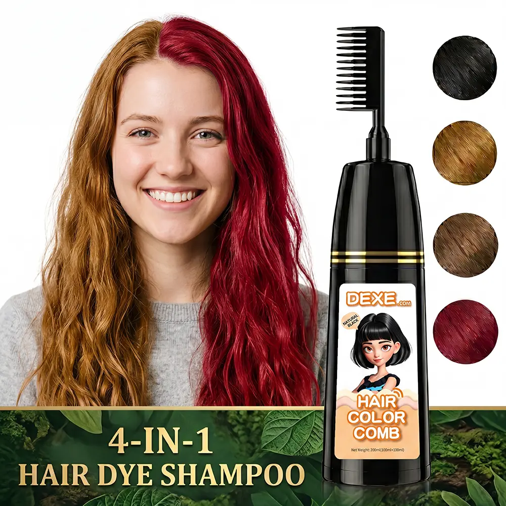 6-in-1 Instant Hair Dye Shampoo with Ginseng Extract, Ammonia-Free Long-Lasting Hair Color for Grey Coverage, Herbal Plant Ingredients, Natural Tint, Haircare Cream for Daily Comb Use