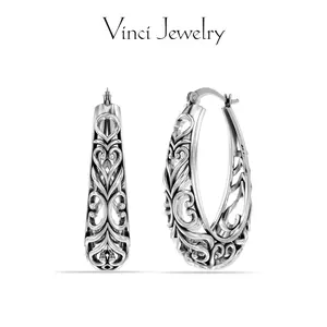 925 Antique Chic Hoop Earrings with Hollowed-out Pattern Design Huggie Earrings, Hypoallergenic Sterling Silver Vintage Ear Jewelry for Women, Birthday Gift for Lover or Girls, Perfect for Daily Wear and Party