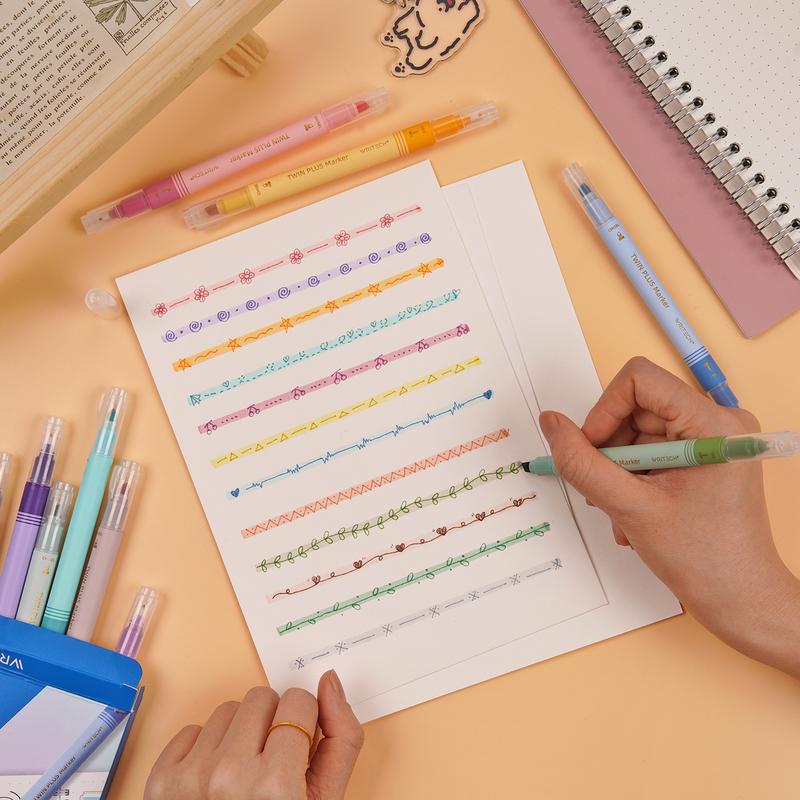 WRITECH Dual Tip Highlighter Aesthetic Fine & Chisel Tip Vintage Marker Highlighters  No Bleed & Smear for Bible Highlighting Assorted Colors 12ct