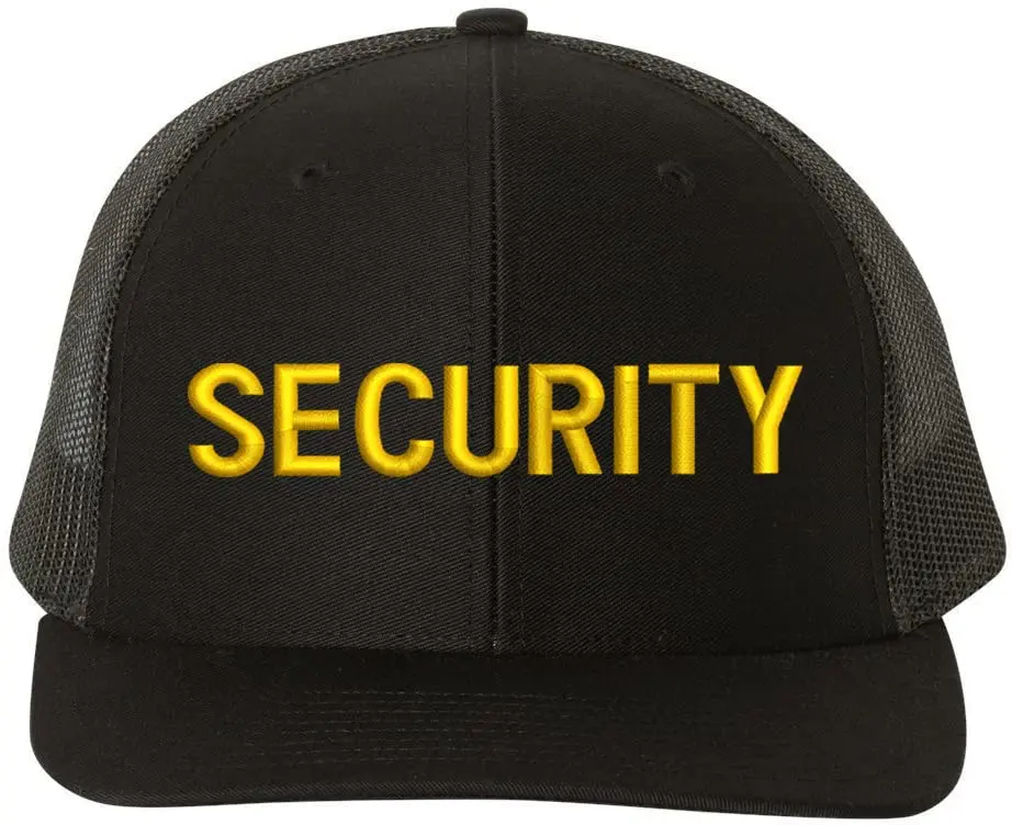 Unisex Embroidered Trucker Hat - Structured Cotton-Poly, Mid-Profile Mesh Back, Adjustable Snap, Contrast Stitched Visor, One Size Fits Most, for Guard Officers Patrolling, Matches Uniform, Great Gift for Security Field, Baseball Cap, Matches Security Uni