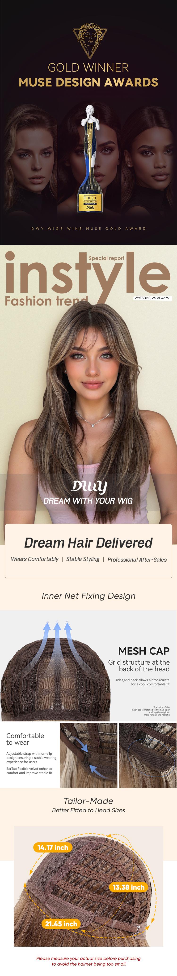 Marion H-DWY Middle-length Light Brown Layered with Highlights Glueless  Synthetic Wig for Women 24 Inches