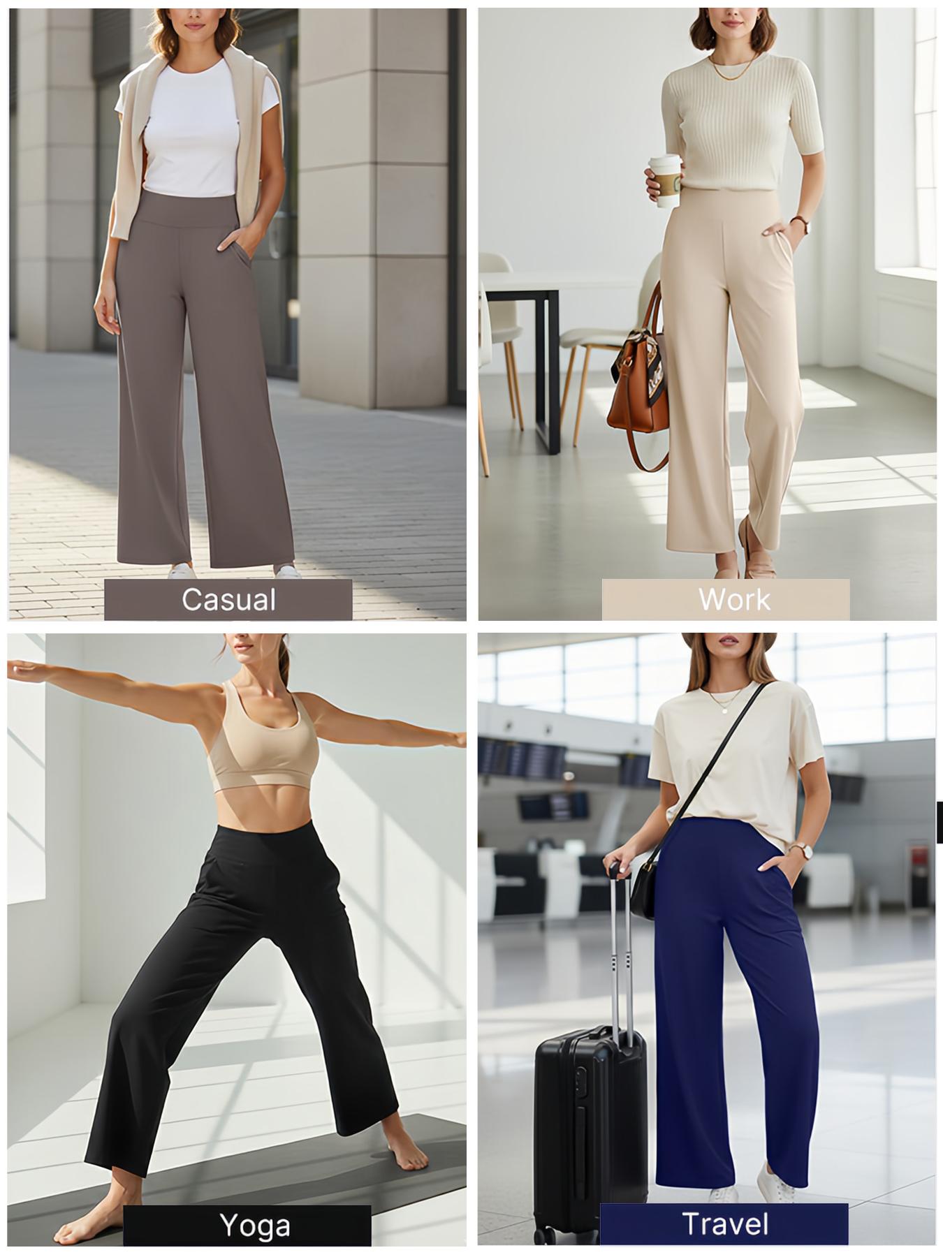 1PCS Black  High Waist Wide Leg Straight Casual Pants For Women, Suitable For Summer,Fall Solid Colors Minimalist Palazzo Style with Pockets for Women's Everyday Wear