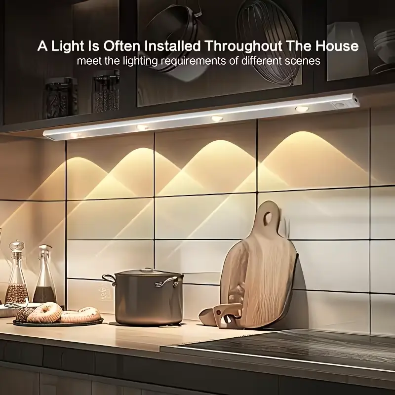 Ultra-thin Cat's Eye Ambient Light, LED Motion-Sensor Cabinet Light, USB-Rechargeable and Dimmable, Hill-Wave Design For Cabinets, Bar Cabinets, Bedroom Decorative Lighting; No Wiring Required, Self-Adhesive