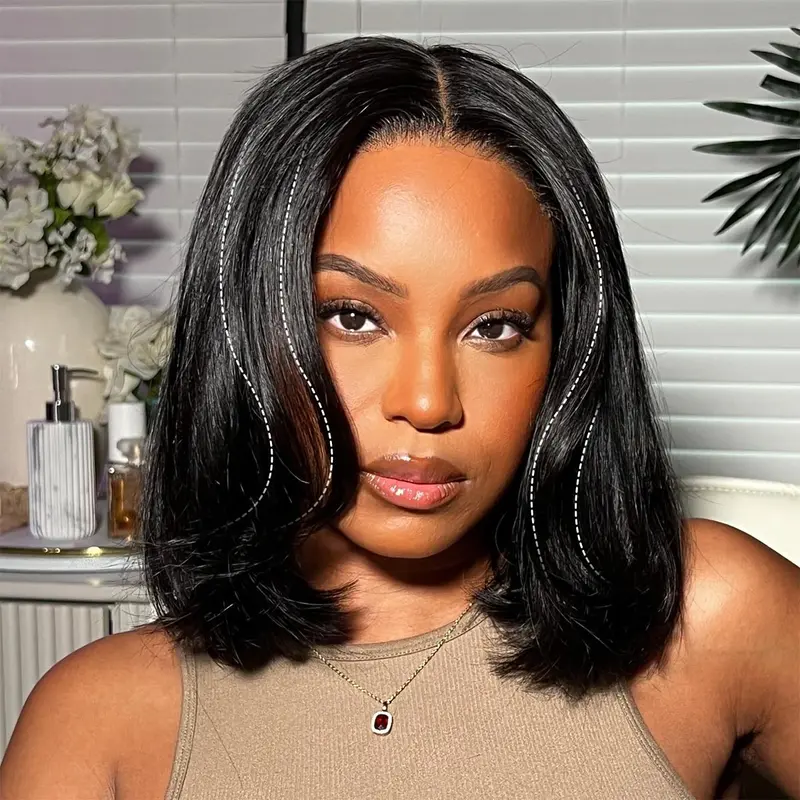 12-Inch Layered Bangs Short Bob Wig for Women, Heat  display picture 1