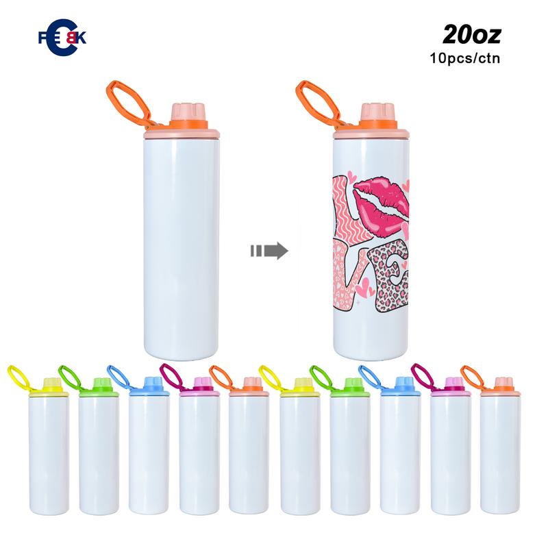 FECBK 20oz Stainless Steel Sublimation Sports Tumbler, Bulk 10pcs/Carton, Rubber bottom, Shrink Wrapped with Heat Resistant Tape for DIY & Small Business