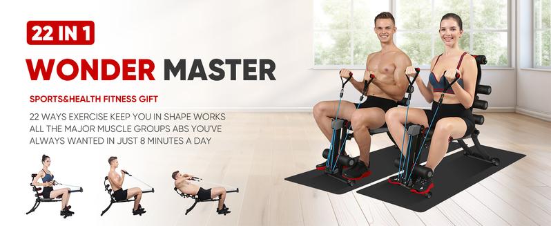 Ab workout bench,22 in 1 Wonder Master Core & Abdominal Workout Equipment,Foldable & Adjustable Rowing Machine,Core Strength Training& Abdominal Exercise Trainers with 22 Ways to Exercise for Home Gym,back extension machine,gym stuff,at home gym equipment