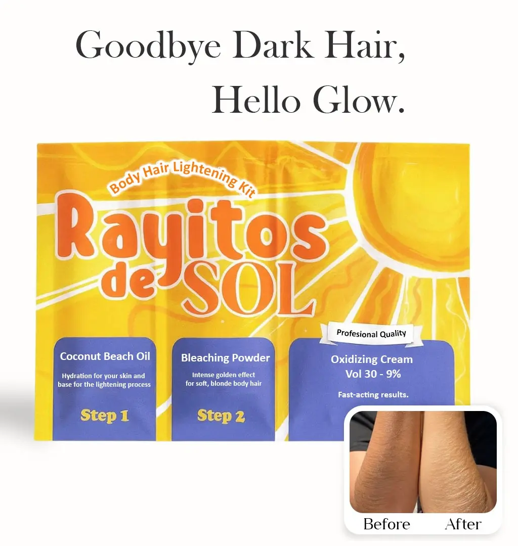 Rayitos de Sol Body Hair Bleaching Kit for Women – Gentle Bleaching System with Brush | Includes Coconut Oil, Bleaching Powder & Oxidizing Cream | Easy, Fast & Non-Irritating Results