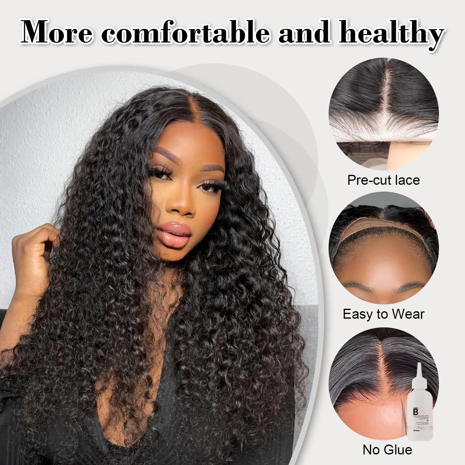 Bling Hair Brazilian Ready To Wear Deep Wave 13x6 Lace Frontal Human Hair Wigs With Elastic Drawstring Pre-cut Deep Wave 13x4 Transparent Lace Frontal Human Hair Wig Pre-Everything Remy Human Hair Wigs For Beginners