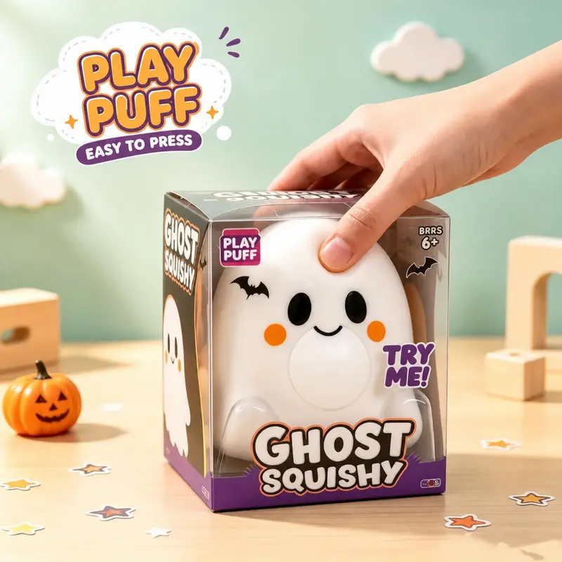 Soft Ghost Squishy Stress-Relief Toy - Unisex Squishy Fidgets, Decompression Squeeze, Fidget Squishies, Stress Relief Item, Creative Cute Halloween Decoration Ornament, Perfect Gift for Halloween Enthusiasts