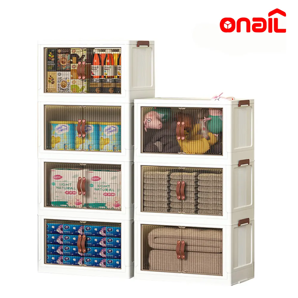 ONAIL 128QT Plastic Foldable Collapsible Storage Bins with Lid, Magnetic Doors, 360-Degree Wheels - Eco-Friendly Foldable Organizer Boxes for Bathroom, Small Room Organization (Multi-Size Option Available), Storage Organizer