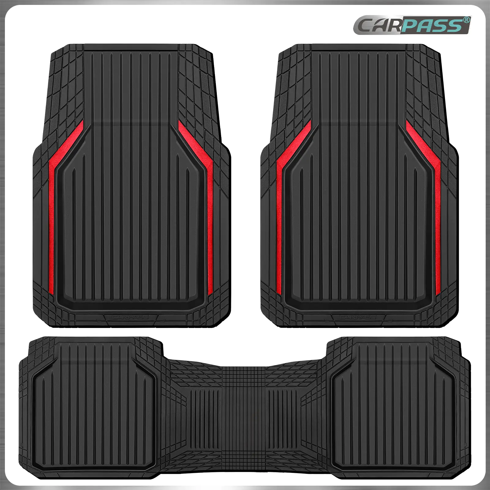 CAR PASS Heavy Duty Rubber Car Mats, Deep Dish Car Floor Mats with Cargo Liner All Weather, Trim to Fit for Sedans SUVs Trucks, Waterproof Anti-Slip Automotive Mats Protection