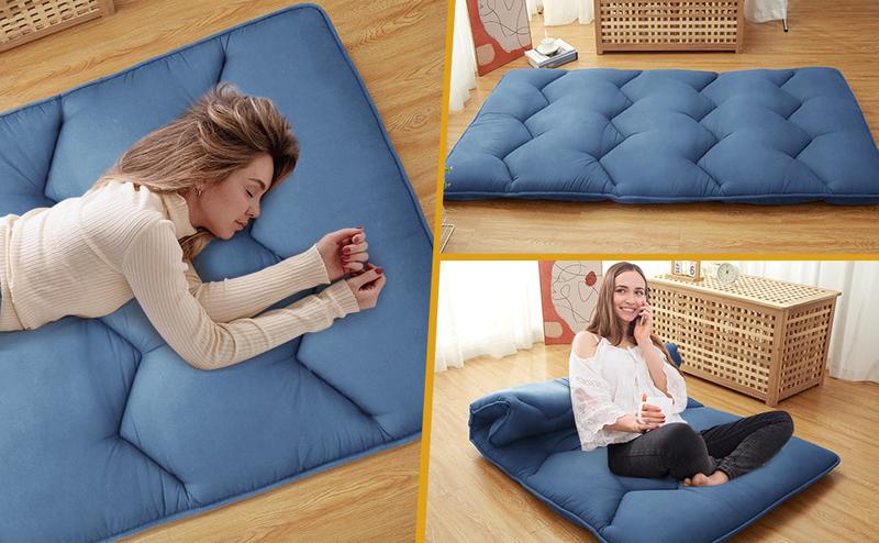 GARVEE Japanese Futon Mattress, Available in Full and Twin Sizes, Roll Up Design for Easy Storage, Ideal for Floor Sleeping, Camping, or Guest Rooms, Navy Color