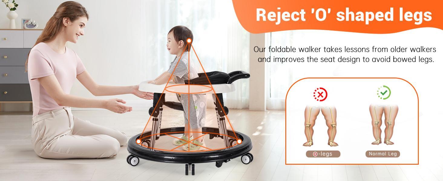 Baby Walker Foldable with 9 Adjustable Heights, Baby Walkers and Activity Center for Boys Girls Babies 7-18 Months, Portable Wheeled Baby Activity Walker