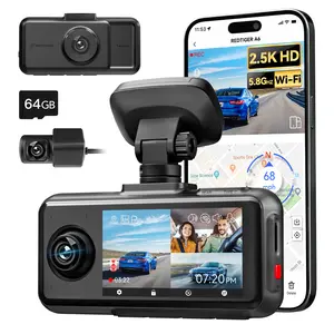 REDTIGER A6 3 Channel Dash Cam, Touch Screen, 2.5K+1080P+1080P Dash Cam Front and Rear Inside, 64GB Card( No SD Card Option In A Better Deal ), Triple Dash Camera with WiFi & GPS, Loop Recording, Night Vision, 24H ParkingMode