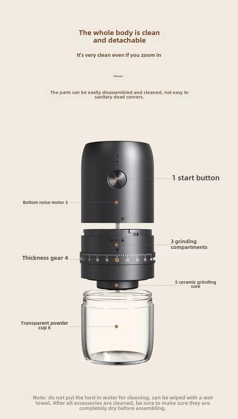 Portable Electric Coffee Grinder, 40 Gears Adjustable Settings, Rechargeable Mini Coffee Grinding Machine, ABS Material, Ideal for Coffee Enthusiast