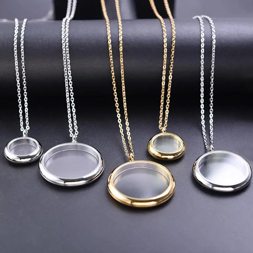 1Pc Stainless Steel Simple Round Floating Memory Locket Pendant Necklaces DIY Glass Living Ashes Holder Relicario Collar Jewelry
