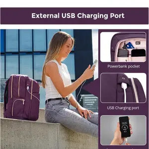 Swissdigital Design Business Laptop Backpack for Women, College Computer Backpack with USB Charging Port, Fits 15.6 Inch Laptop Travel Work Backpack, Purple | SD1006F-46