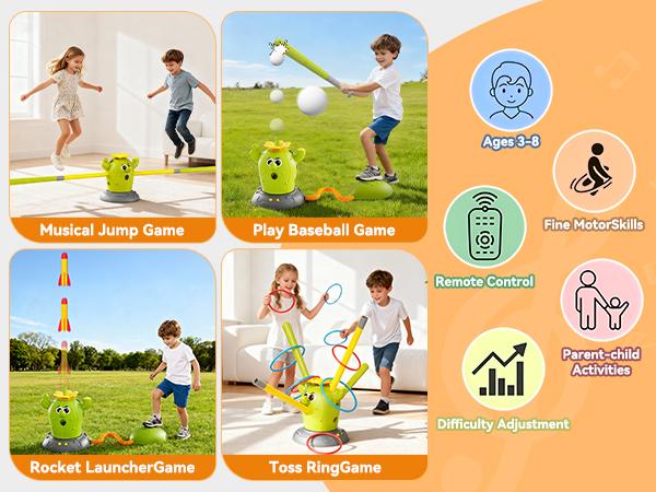 Borledor 4-in-1 Remote Control Cactus Toy Set - Musical Bouncing Game with Ring Toss, Baseball, and Rocket Launcher, Perfect for Thanksgiving Family Fun, Active Play Indoors and Outdoors for Ages 3 and Up Borledor 4-in-1 Remote Control Cactus Toy Set - Musical Bouncing Game with Ring Toss, Baseball, and Rocket Launcher, Perfect for Thanksgiving Family Fun, Active Play Indoors and Outdoors for Ages 3 and Up