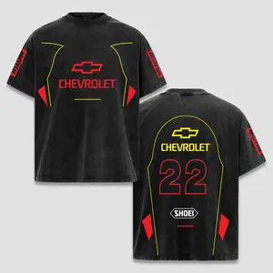 Retro Chevrolet 22 Racing Acid Washed T-shirt MotoGP World Champion Enthusiast Apparel Streetwear Racing Team Energy Drink Motorcycle Clothing Motobike Riders Supermotor Off-Road Dirt Bike Fan Gear Cotton For Motor Fan