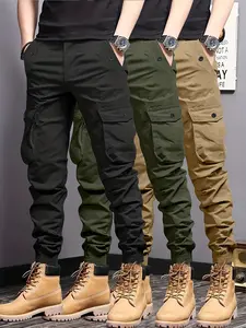 Men’s Cargo Pants – Lightweight summer joggers with multiple pockets, an elastic waistband, and side pockets; casual solid color regular fit suitable for outdoor sports, leisure wear, and fashion casual outfits.