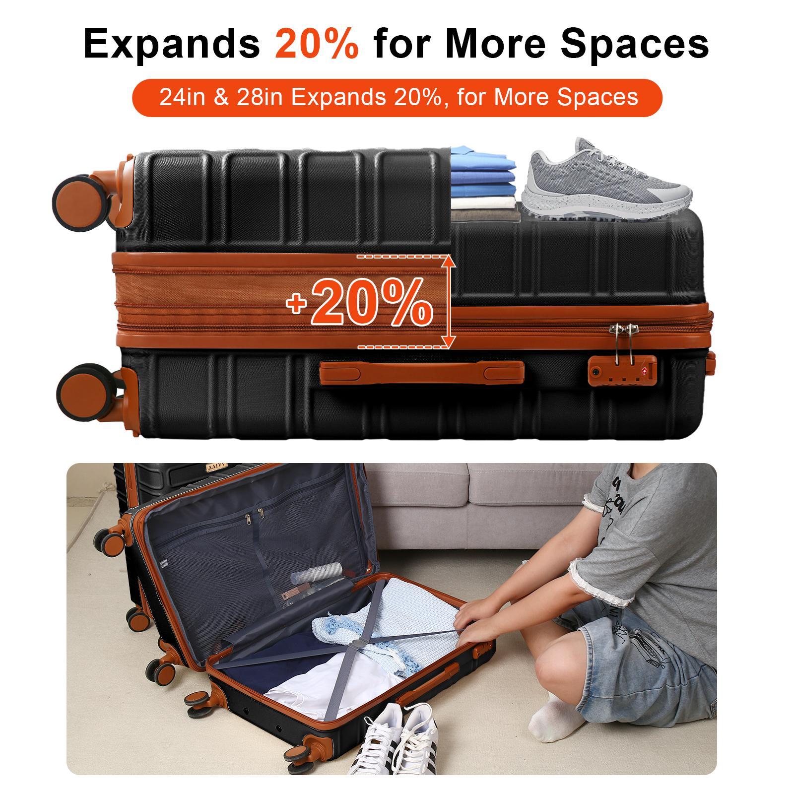 4PCS Luggage Sets, Expandable ABS Suitcase with TSA Lock, Double Spinner Wheels, 13/20/26/28in, Perfect for Family Travel & Moving