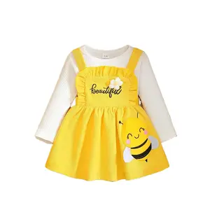 Adorable Toddler Bee Dress Set: Soft Corduroy 2-Piece Outfit with Long Sleeve Shirt| Comfy Baby Girl Clothes(6M-3Y)