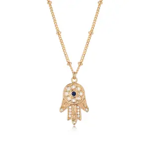 Fettero Necklace for Women Trendy Gold-Plated Cubic Zirconia Hamsa Coin Eye Pendant Necklace Handmade Protection Gold-design Jewelry Gifts Adjustable Hypoallergenic Chain