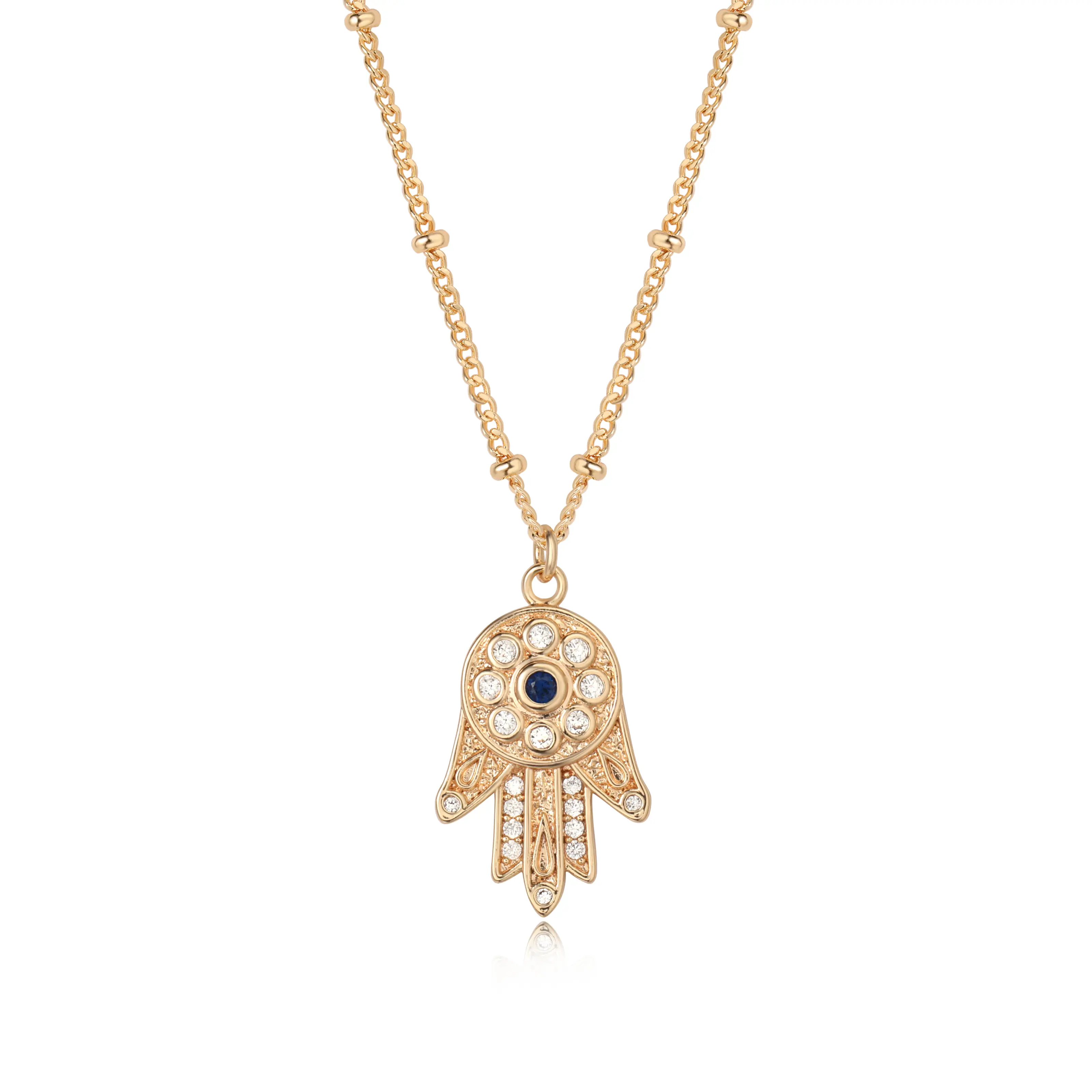 Fettero Women's Elegant Gold-Plated Hamsa Evil Eye Pendant Necklace with Cubic Zirconia - Handmade Hypoallergenic Adjustable Length Jewelry on 19.5-in Chain for Everyday Wear, Adjustable Length Necklace, Elegant Necklace