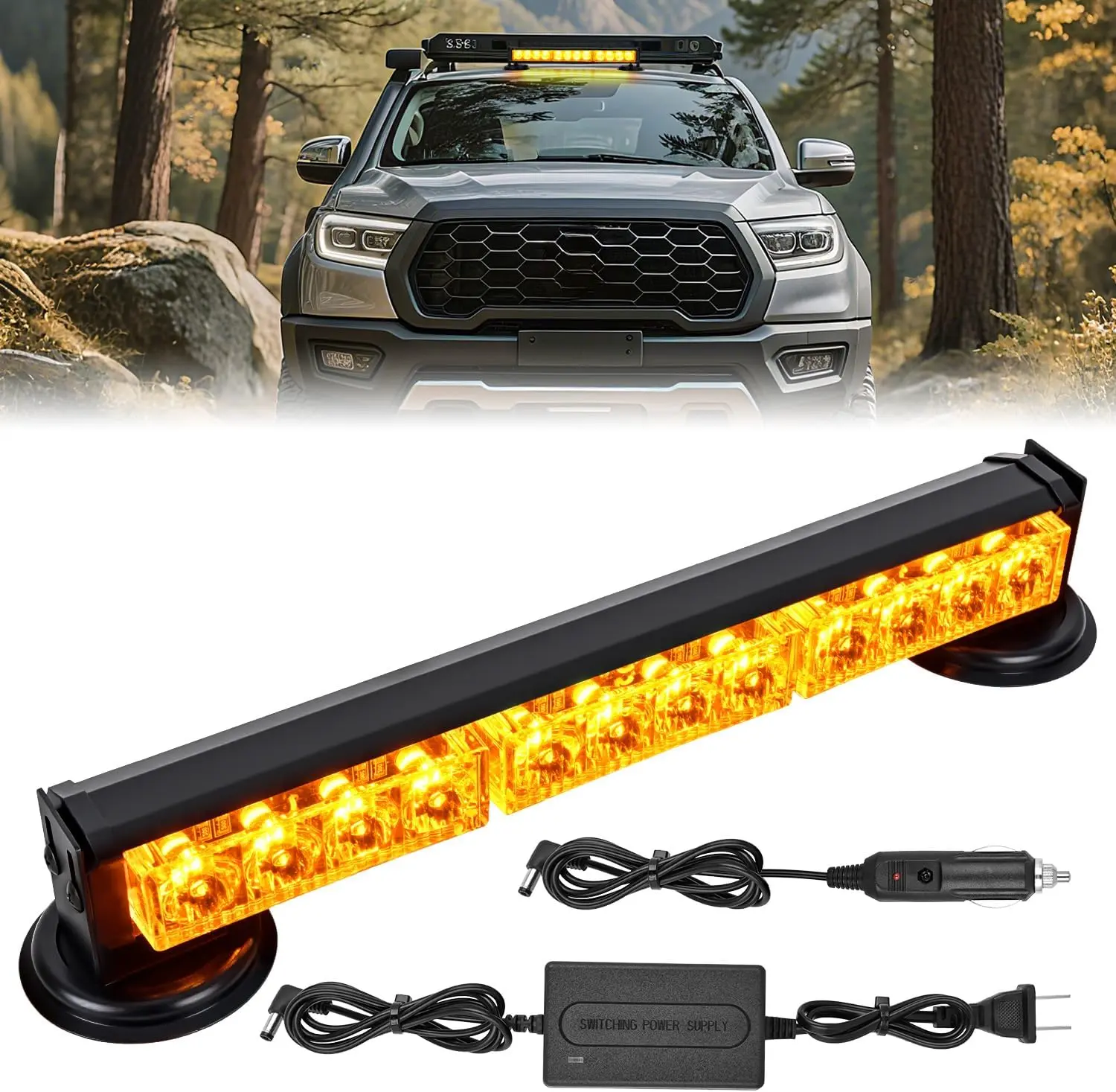 Nilight 12-LED Wireless Strobe Work Light Kit, 14-in Amber Magnetic Mount 12V Rooftop-Powered for Cars, Trucks - Off Road Lights, Truck Accessories