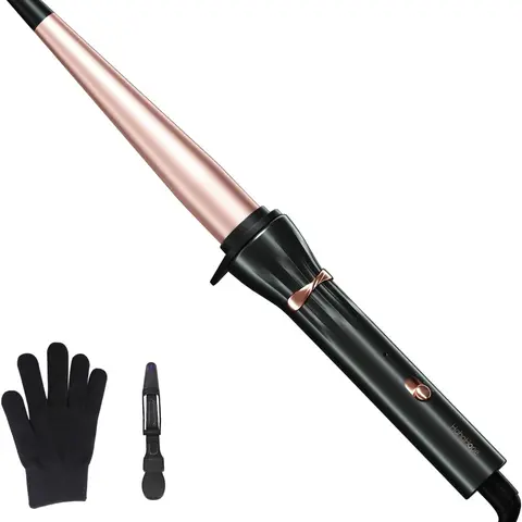 HAHAHOPE Tapered Wand Curling Iron Styler - 0.5-1 In 8.2ft Extra Long Barrel Heated Curler, 2 Adjustable Temp Anti-Scalding Salon Tool, Plug Powered for Long Hair Bouncy Curls, Home/Travel Use