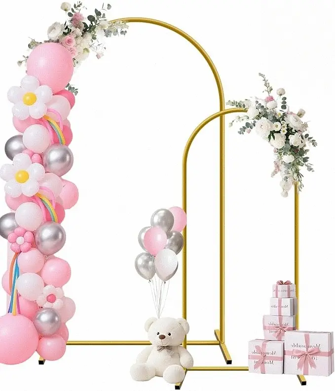 Multi-Size Smooth Gold Spandex Metal Door-Shape Arch Backdrop Frame Stand - 5.9×2.6ft/6.6×3.3ft Balloon Garland, Balloon Column Stand, Door-Style Arch Adds Instant Elegance, Snap Assembly, Twist-Resistant Decor for Wedding, Indoor Outdoor Festive Parties