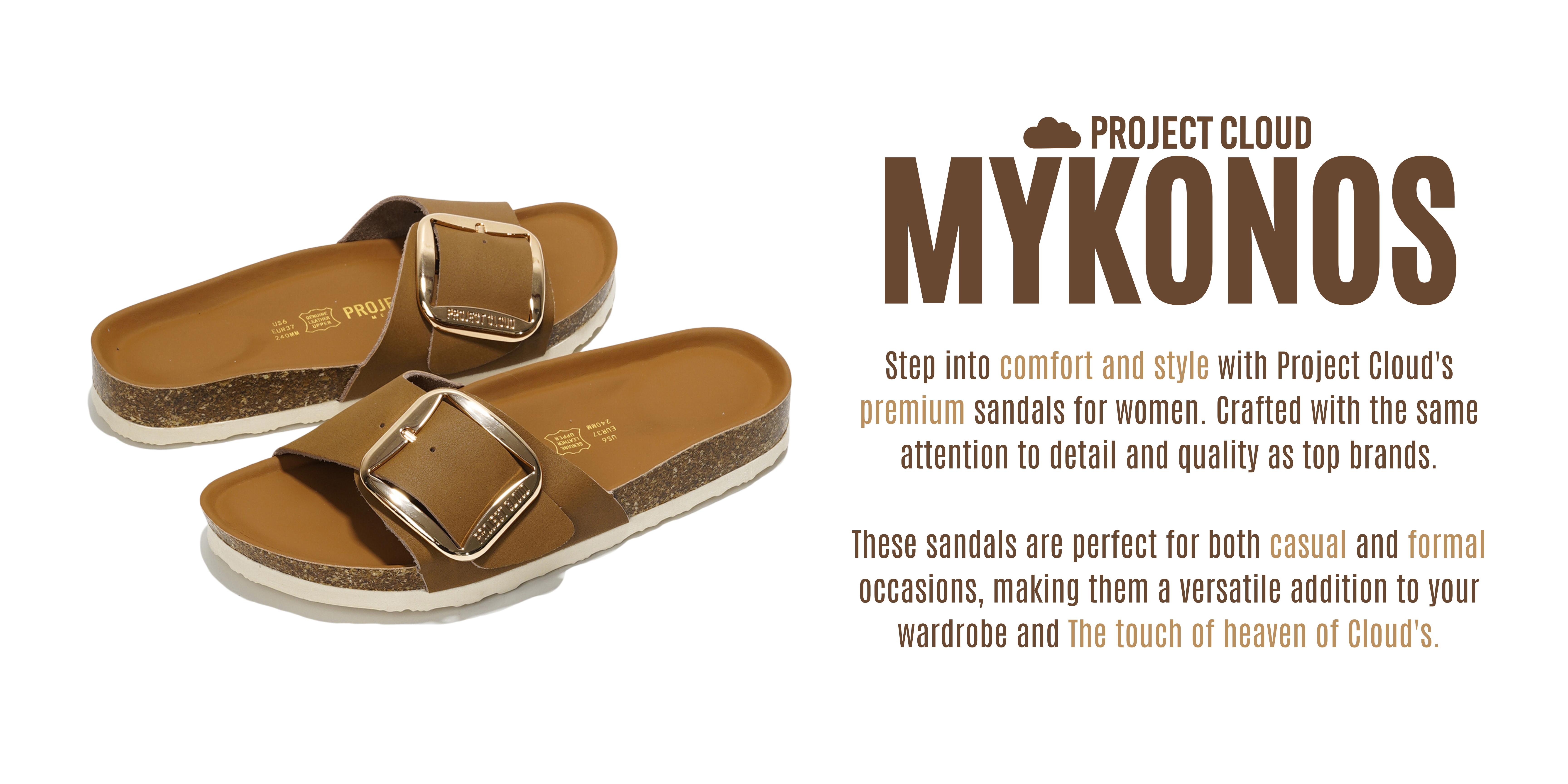 Project Cloud Women's | 100% Genuine Leather Women Sandals | Memory Foam | Lightweight | Non-Slip - Mykonos