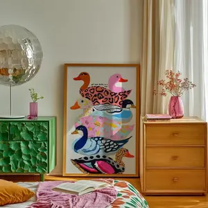 [Sale off up to 50%] [Free ship] [No Frame] Colorful Ducks Art Print: Kitsch Animal Pattern Wall Decor