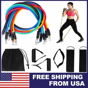 11-Piece Resistance Bands Set for Workout, Exercise, Pilates, Abs, Fitness, and Yoga Training, Durable & Versatile for Home and Gym Use Stretching Gear Calisthenics Tools