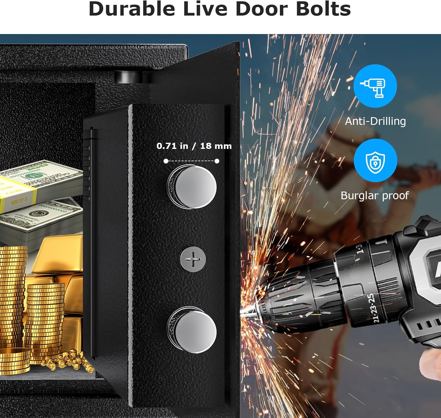 Bonsaii 0.C6ubic Feet Small Safe Box for Money with Electronic Keypad Steel Construction Hidden Safe with Key Mini Safe for Home Office Hotel Durable SPHC Steel