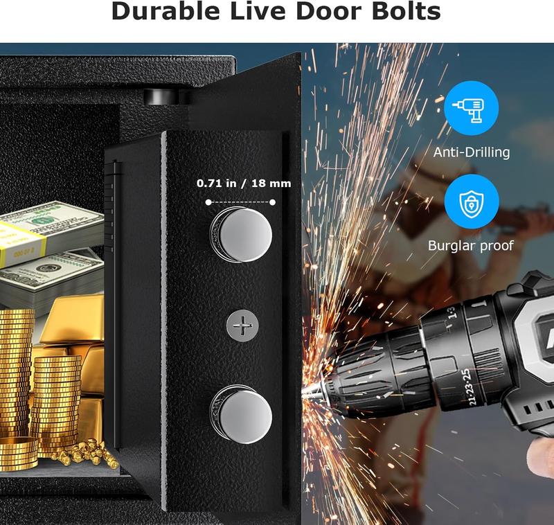 Bonsaii 0.C6ubic Feet Small Safe Box for Money with Electronic Keypad Steel Construction Hidden Safe with Key Mini Safe for Home Office Hotel Durable SPHC Steel