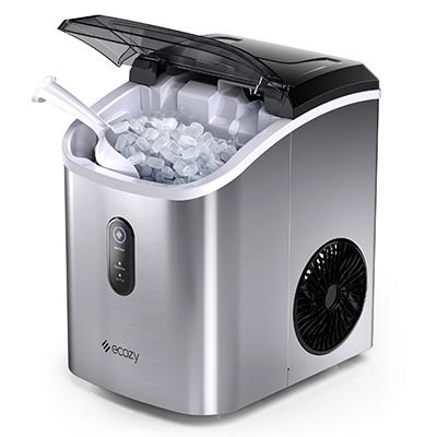 ecozy Countertop Sonic Nugget Ice Maker 33 lbs Daily Output,Self-Cleaning,Stainless Steel, Icemakermachine