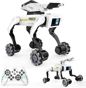 [Akeleo]3 in 1 Robot Dog with Wheels Kit, 30+ Bionic Actions, Voice & Remote Control, Programmable Moves, Rechargeable Battery, All-Terrain Stunt Pet Toy for Kids(Removable Claw & Cannon)