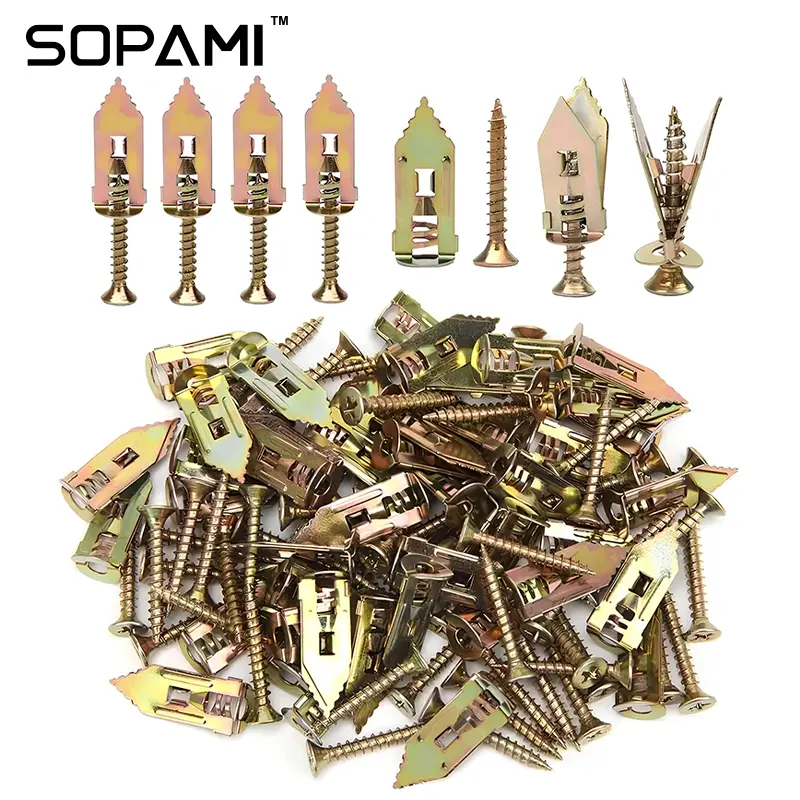 SOPAMI Self-Drilling Drywall Expansion Plug Anchors Kit (40PCS, 100PCS, 200PCS Options) – No Drill Needed, Strong Load-Bearing, Corrosion-Resistant, Easy to Hang for Home & Office, Includes Anchors, Screws, Adjustable Hooks & Bracket for Quick Install