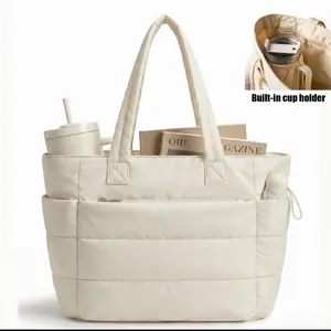 Cream Fully 20L Puffy Quilt Tote Bag
