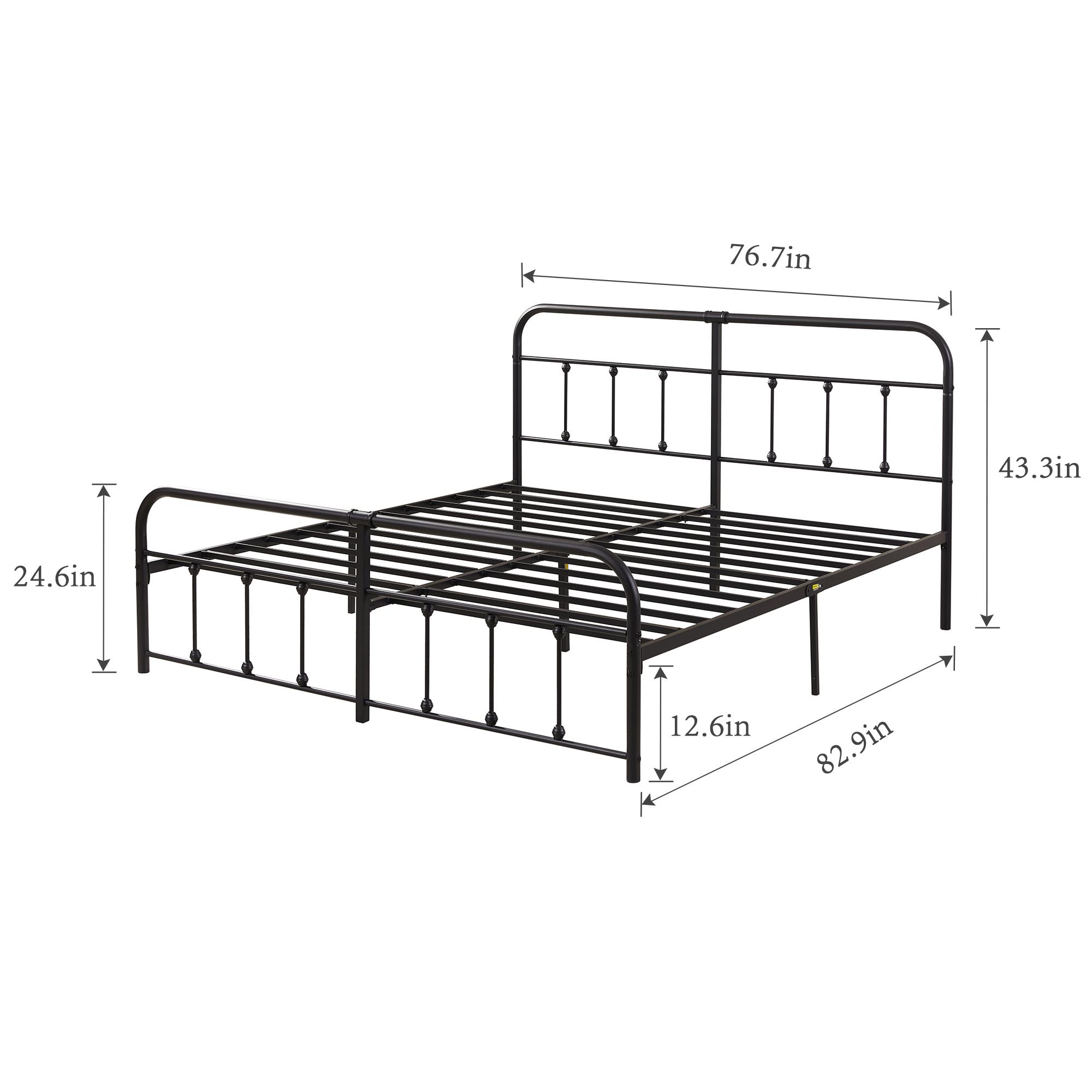 VECELO Classic Metal Platform Bed Frame Mattress Foundation with Victorian Style Iron-Art Headboard/Footboard/Under Bed Storage/No Box Spring Needed/Queen Size Black