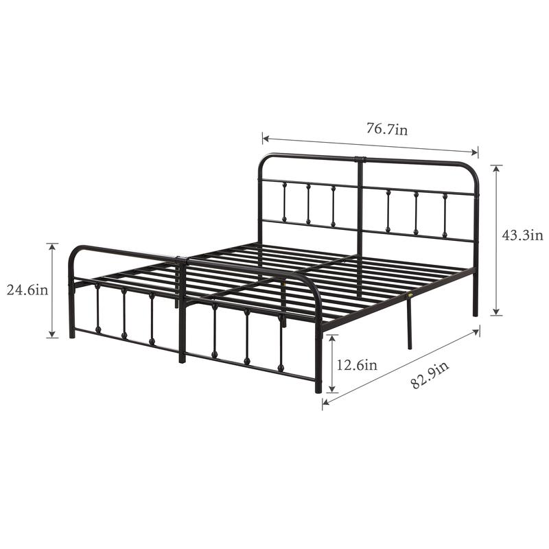 VECELO Classic Metal Platform Bed Frame Mattress Foundation with Victorian Style Iron-Art Headboard/Footboard/Under Bed Storage/No Box Spring Needed/Queen Size Black