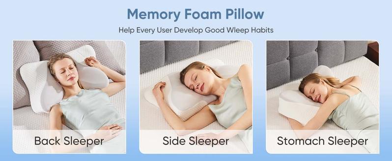 Memory Foam Ergonomic Bed Pillow for Side, Orthopedic Contour Neck Pillow, Back, and Stomach Sleepers - Cooling Pillow with Breathable Pillowcase